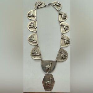Vintage Sterling Silver LLAMA Chunky Necklace Peru